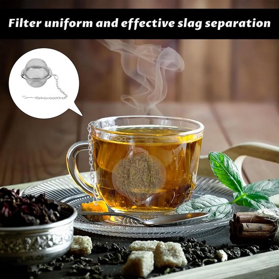 Translation missing: en.Tea filter - 3 pieces - Stainless steel tea filter - Tea ball filter - Tea filter pot - Infusion ball - Stainless steel tea filter - with extended chain hook - Round tea filter