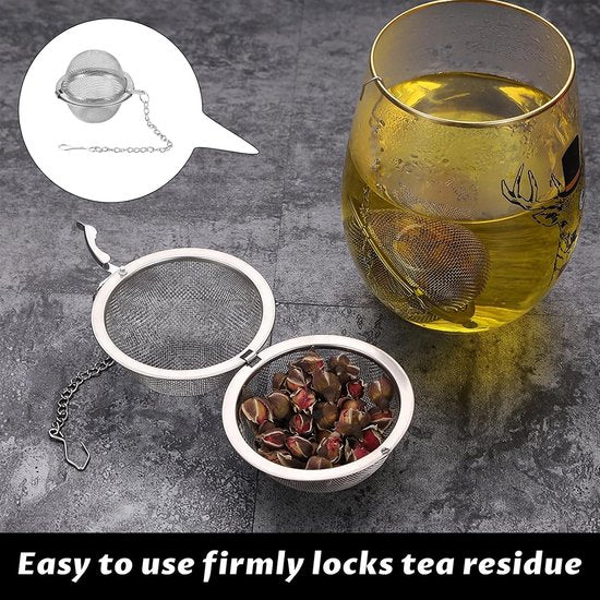 Translation missing: en.Tea filter - 3 pieces - Stainless steel tea filter - Tea ball filter - Tea filter pot - Infusion ball - Stainless steel tea filter - with extended chain hook - Round tea filter