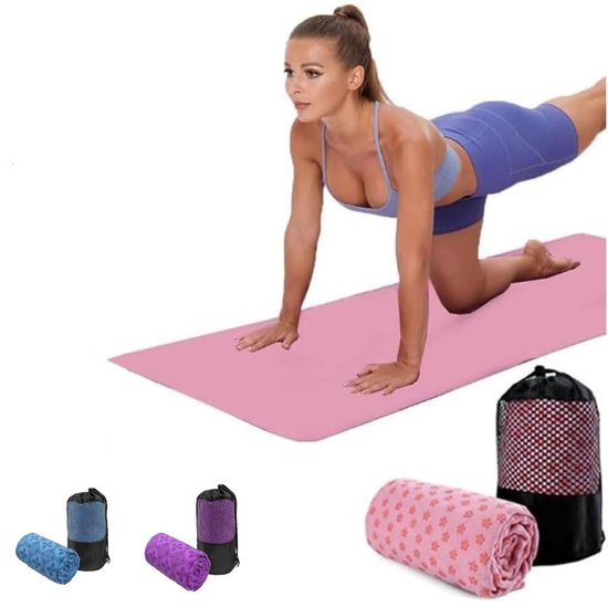Translation missing: en.Yoga towel - Yoga towel - Yoga towel - Moisture-regulating and non-slip - Yoga towel - Quick-drying yoga mat fabric - Breathable yoga mat with mesh storage bag - Suitable for hot yoga, pilates and fitness - Pink