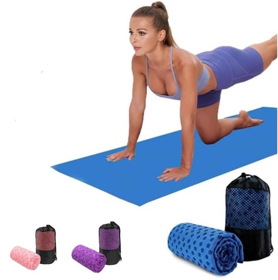 Translation missing: en.Yoga towel - Moisture-regulating and non-slip - Yoga towel - Quick-drying yoga mat fabric - Breathable yoga mat with mesh storage bag - Suitable for hot yoga, pilates and fitness - Blue
