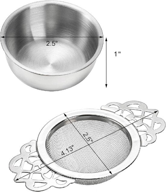 Translation missing: en.Tea Strainer - 2-piece set - Stainless steel tea infuser - Tea steeper with handle and drip cup - 6.5 cm - Mesh tea filter