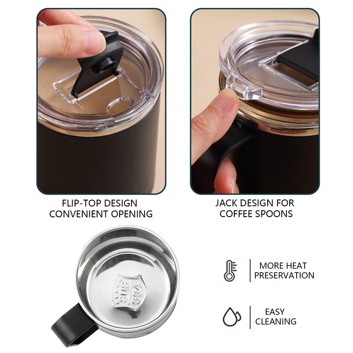 Translation missing: en.Coffee Mug With Handle, Insulated Stainless Steel Coffee Travel Mug, Reusable Coffee Cup With Lid, Microwave Safe Cups, For Tea, Latte, Cocoa, Milk, Office And Home Tea Cup Black