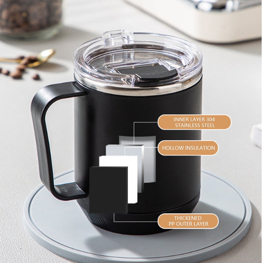 Translation missing: en.Coffee Mug With Handle, Insulated Stainless Steel Coffee Travel Mug, Reusable Coffee Cup With Lid, Microwave Safe Cups, For Tea, Latte, Cocoa, Milk, Office And Home Tea Cup Black
