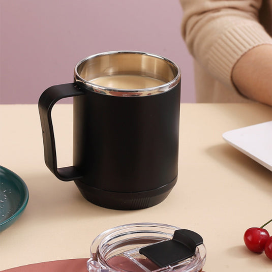 Translation missing: en.Coffee Mug With Handle, Insulated Stainless Steel Coffee Travel Mug, Reusable Coffee Cup With Lid, Microwave Safe Cups, For Tea, Latte, Cocoa, Milk, Office And Home Tea Cup Black