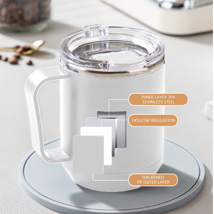 Translation missing: en.Coffee Mug With Handle, Insulated Stainless Steel Coffee Travel Mug, Reusable Coffee Cup With Lid, Microwave Safe Cups, For Tea, Latte, Cocoa, Milk, Office And Home Tea Cup White