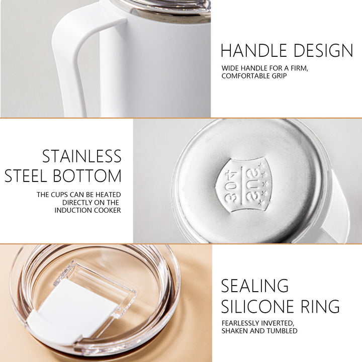 Translation missing: en.Coffee Mug With Handle, Insulated Stainless Steel Coffee Travel Mug, Reusable Coffee Cup With Lid, Microwave Safe Cups, For Tea, Latte, Cocoa, Milk, Office And Home Tea Cup White