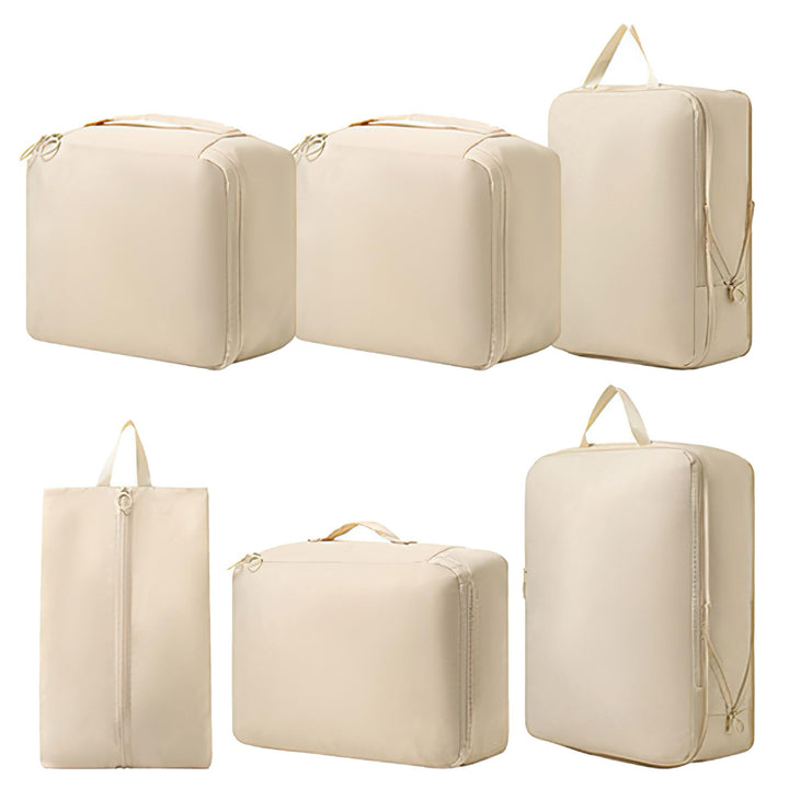 Translation missing: en.Packing Cubes - Suitcase Organizers - Travel Organizer Set - Luggage Organizer - Clothes Storage - Space Saving - Holiday Accessories - Shoe Bag - Laundry Bag - Backpacking - Travel Bag - Water-Repellent - Beige - 6 Pieces