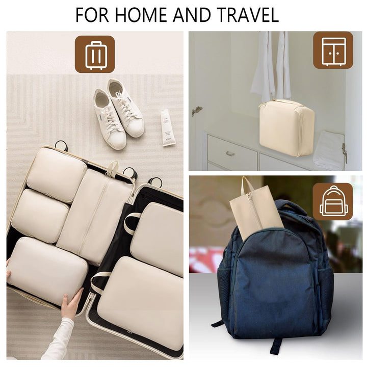 Translation missing: en.Packing Cubes - Suitcase Organizers - Travel Organizer Set - Luggage Organizer - Clothes Storage - Space Saving - Holiday Accessories - Shoe Bag - Laundry Bag - Backpacking - Travel Bag - Water-Repellent - Beige - 6 Pieces
