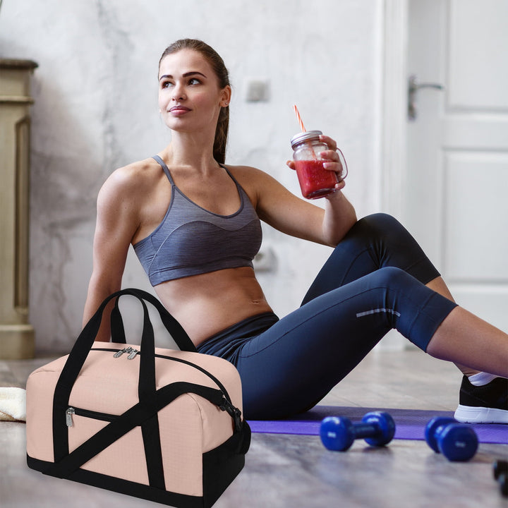 Translation missing: en.14 Inch Carry on Bag, Small Travel Gym Bag, Small Duffle Bag, Duffel Bag Gym Weekender Overnight Bag with Wet Pocket, Airlines Approved Foldable Carry on Bag, for Women and Men Pink