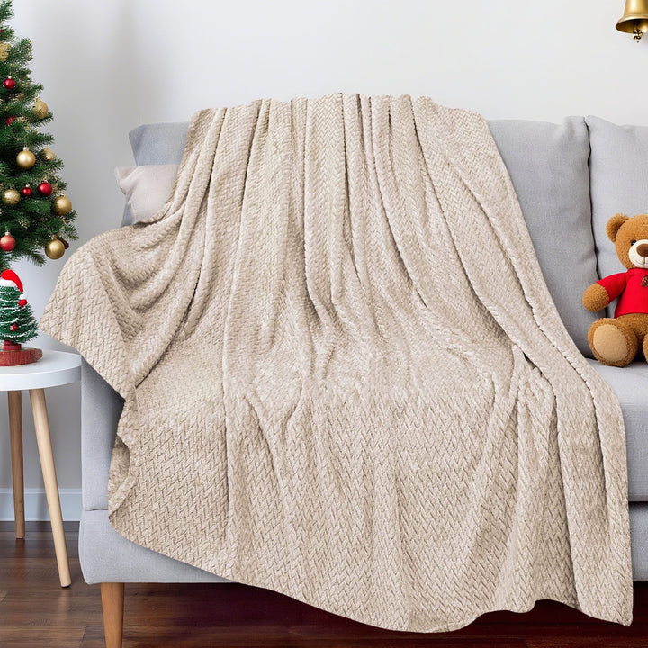 Translation missing: en.Christmas Solid Color Blanket, 59x39" Soft Warm Throw Blanket, Light-weight Plush Throw Blanket for Bed Sofa Camping Airplane Holiday Beige
