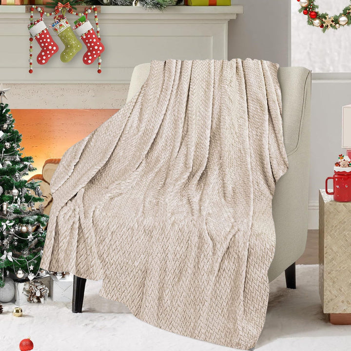 Translation missing: en.Christmas Solid Color Blanket, 59x39" Soft Warm Throw Blanket, Light-weight Plush Throw Blanket for Bed Sofa Camping Airplane Holiday Beige