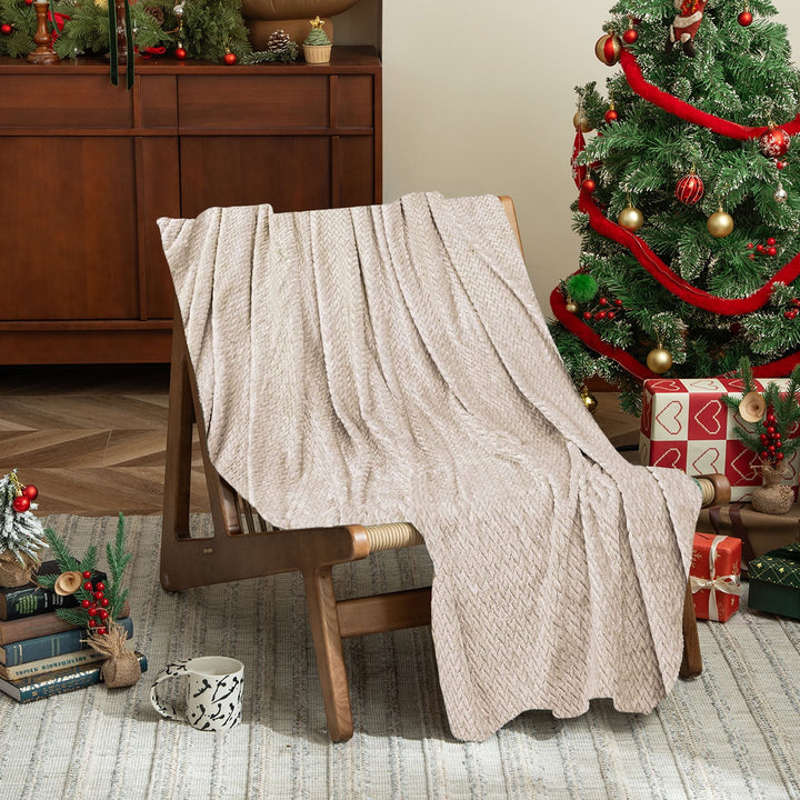 Translation missing: en.Christmas Solid Color Blanket, 59x39" Soft Warm Throw Blanket, Light-weight Plush Throw Blanket for Bed Sofa Camping Airplane Holiday Beige