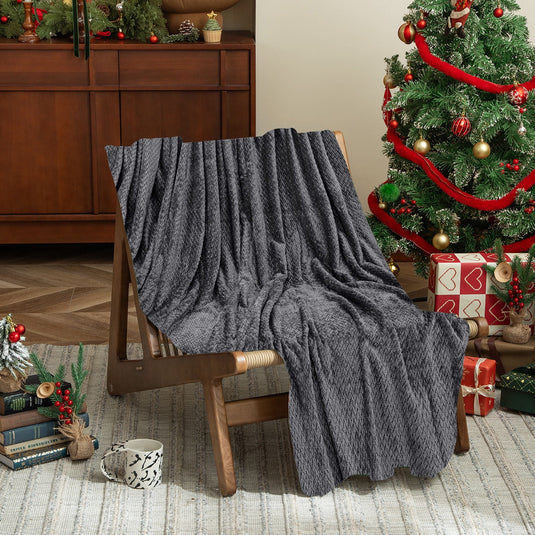 Translation missing: en.Christmas Solid Color Blanket, 59x39" Soft Warm Throw Blanket, Light-weight Plush Throw Blanket for Bed Sofa Camping Airplane Holiday Gray