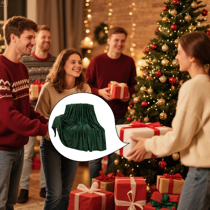 Translation missing: en.Christmas Solid Color Blanket, 59x39" Soft Warm Throw Blanket, Light-weight Plush Throw Blanket for Bed Sofa Camping Airplane Holiday Green