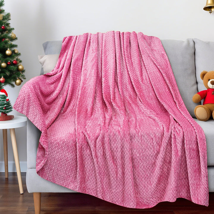 Translation missing: en.Christmas Solid Color Blanket, 59x39" Soft Warm Throw Blanket, Light-weight Plush Throw Blanket for Bed Sofa Camping Airplane Holiday Pink