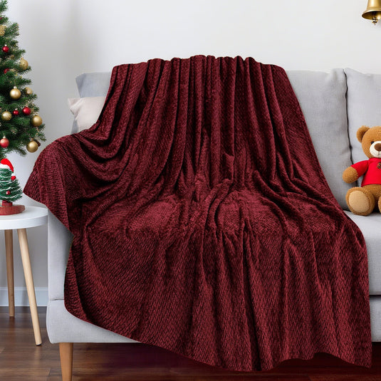 Translation missing: en.Christmas Solid Color Blanket, 59x39" Soft Warm Throw Blanket, Light-weight Plush Throw Blanket for Bed Sofa Camping Airplane Holiday Wine