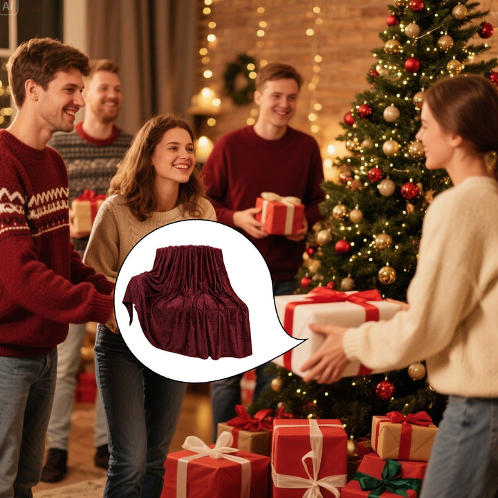 Translation missing: en.Christmas Solid Color Blanket, 59x39" Soft Warm Throw Blanket, Light-weight Plush Throw Blanket for Bed Sofa Camping Airplane Holiday Wine