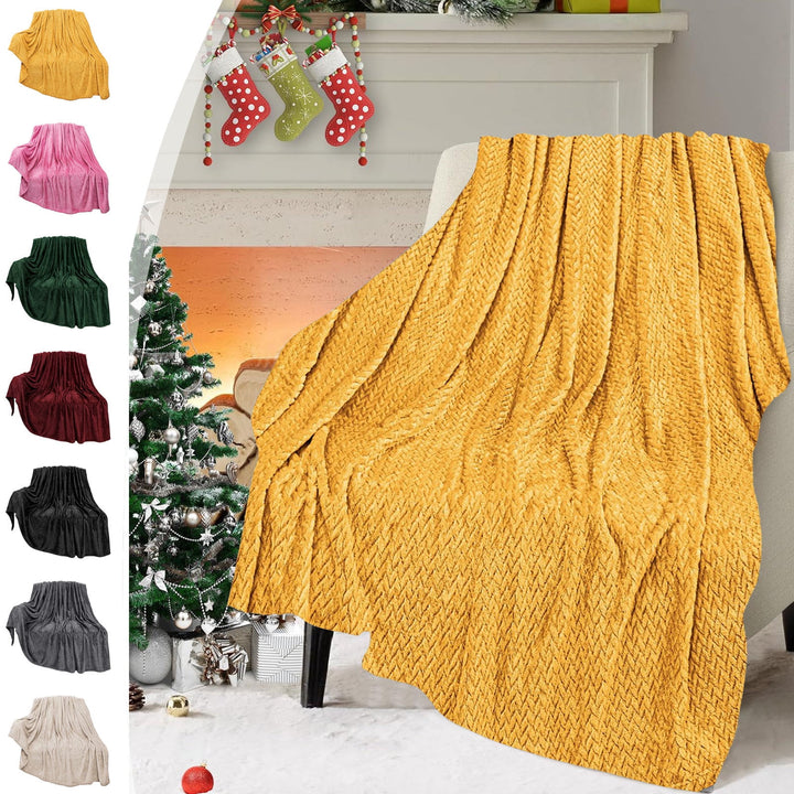 Translation missing: en.Christmas Solid Color Blanket, 59x39" Soft Warm Throw Blanket, Light-weight Plush Throw Blanket for Bed Sofa Camping Airplane Holiday Yellow