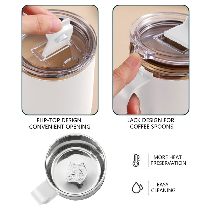 Translation missing: en.Insulated Stainless Steel Coffee Mug with Leakproof Lid, Double Wall Vacuum Travel Coffee Cup with Handle, Reusable Metal Cups Tumbler, Camping Mugs Keep Hot/Cold, Gifts White
