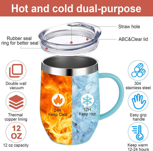 Translation missing: en.12oz Insulated Coffee Mug with Handle Stainless Steel Insulated Coffee Mug Double Wall Vacuum Travel Mug Tumbler Cup with Sliding Lid Travel Coffee Cup Thermal Cup Black