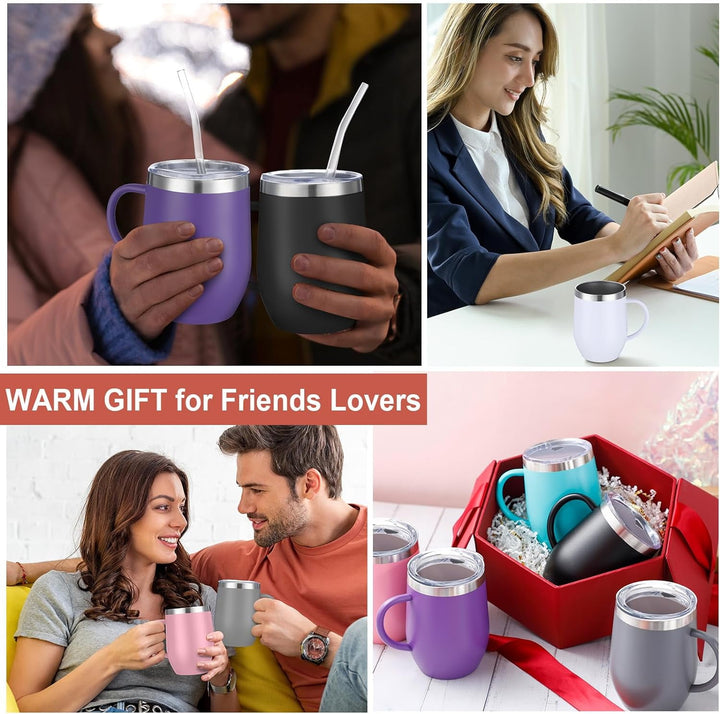 Translation missing: en.12oz Insulated Coffee Mug with Handle Stainless Steel Insulated Coffee Mug Double Wall Vacuum Travel Mug Tumbler Cup with Sliding Lid Travel Coffee Cup Thermal Cup Drak Pink
