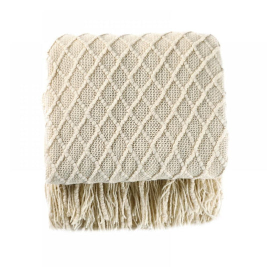 Translation missing: en.Throw Blanket for Couch 50 x 60 inches Knit Woven Blankets Cozy Lightweight Decorative Throw for Bed and Living Room Beige
