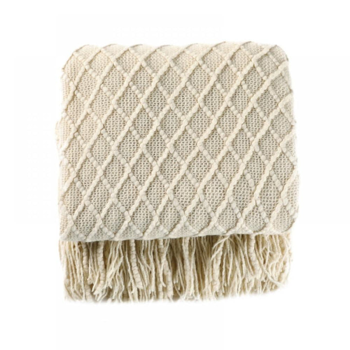 Translation missing: en.Throw Blanket for Couch 50 x 60 inches Knit Woven Blankets Cozy Lightweight Decorative Throw for Bed and Living Room Beige