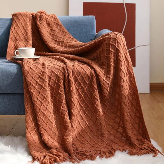 Translation missing: en.Throw Blanket for Couch 50 x 60 inches Knit Woven Blankets Cozy Lightweight Decorative Throw for Bed and Living Room Beige