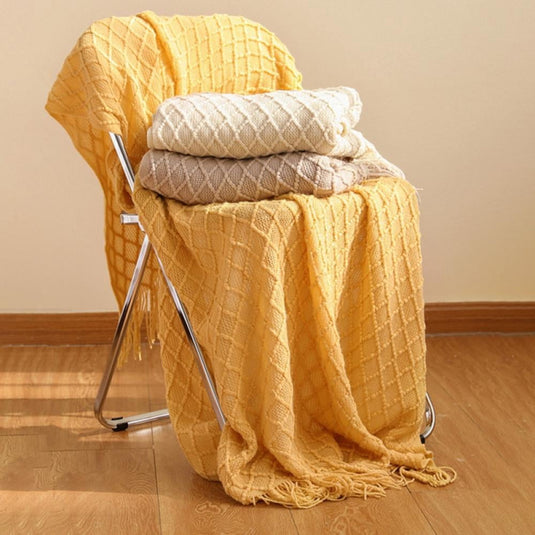 Translation missing: en.Throw Blanket for Couch 50 x 60 inches Knit Woven Blankets Cozy Lightweight Decorative Throw for Bed and Living Room Beige