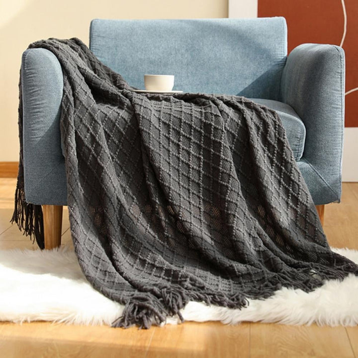Translation missing: en.Throw Blanket for Couch 50 x 60 inches Knit Woven Blankets Cozy Lightweight Decorative Throw for Bed and Living Room Beige