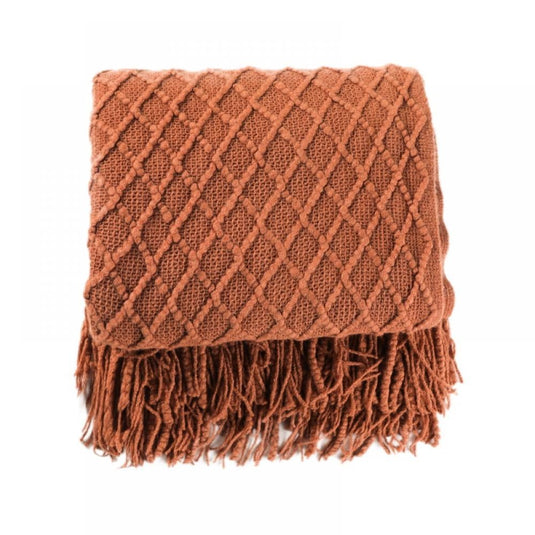 Translation missing: en.Throw Blanket for Couch 50 x 60 inches Knit Woven Blankets Cozy Lightweight Decorative Throw for Bed and Living Room,Beige Brick red