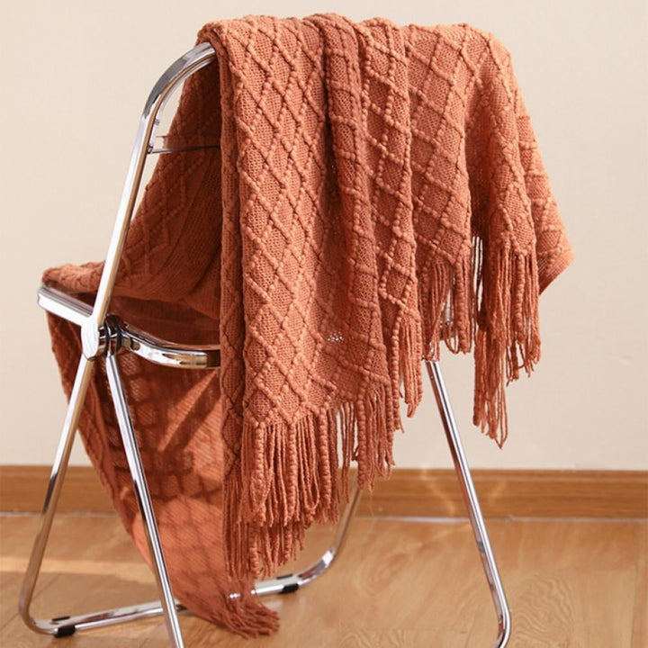 Translation missing: en.Throw Blanket for Couch 50 x 60 inches Knit Woven Blankets Cozy Lightweight Decorative Throw for Bed and Living Room,Beige Brick red
