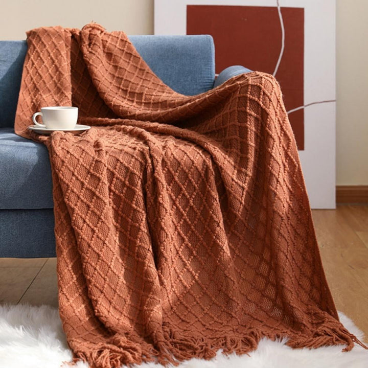 Translation missing: en.Throw Blanket for Couch 50 x 60 inches Knit Woven Blankets Cozy Lightweight Decorative Throw for Bed and Living Room,Beige Brick red
