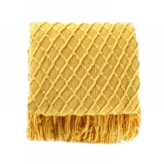 Translation missing: en.Throw Blanket for Couch 50 x 60 inches Knit Woven Blankets Cozy Lightweight Decorative Throw for Bed and Living Room,Beige Yellow