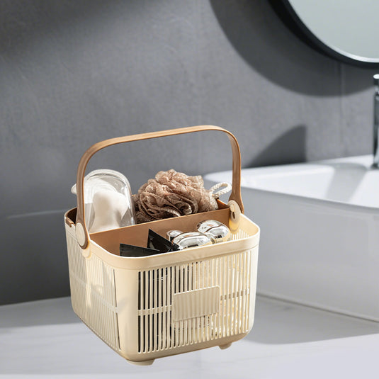 Translation missing: en.Kdkad Shower Caddy with Dry Wet Separation - Portable PP Plastic Bath Tote for College Dorms, Large Bathroom Organizer Basket with Drain Holes &amp; Rust-Free Hooks 9.4×6.7 in Gray