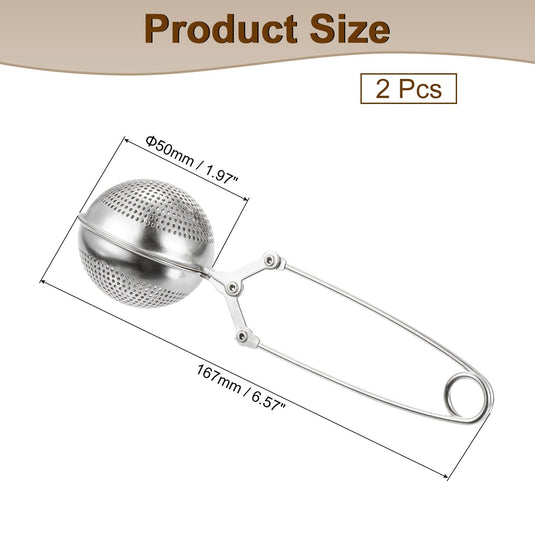 Translation missing: en.2 Pcs Snap Tea Ball Infuser with Handle, Loose Tea Steeper, Stainless Steel Tea Strainer for Brew Loose Leaf Tea, Silver