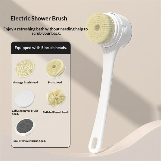 Translation missing: en.Electric Body Brush for Exfoliating and Massage, Long Handle Electric Bath Brush Rechargeable Body Scrubber, Spinning Skin Brush with 5 Spin Brush Heads for Man and Women