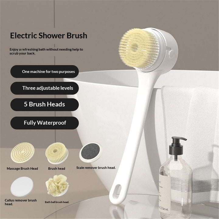 Translation missing: en.Electric Body Brush for Exfoliating and Massage, Long Handle Electric Bath Brush Rechargeable Body Scrubber, Spinning Skin Brush with 5 Spin Brush Heads for Man and Women