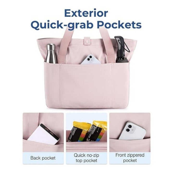 Translation missing: en.Tote Bag for Women, Foldable Tote Bag With Zipper Travel Large Shoulder Bag Handbag for Work (lotus root color)
