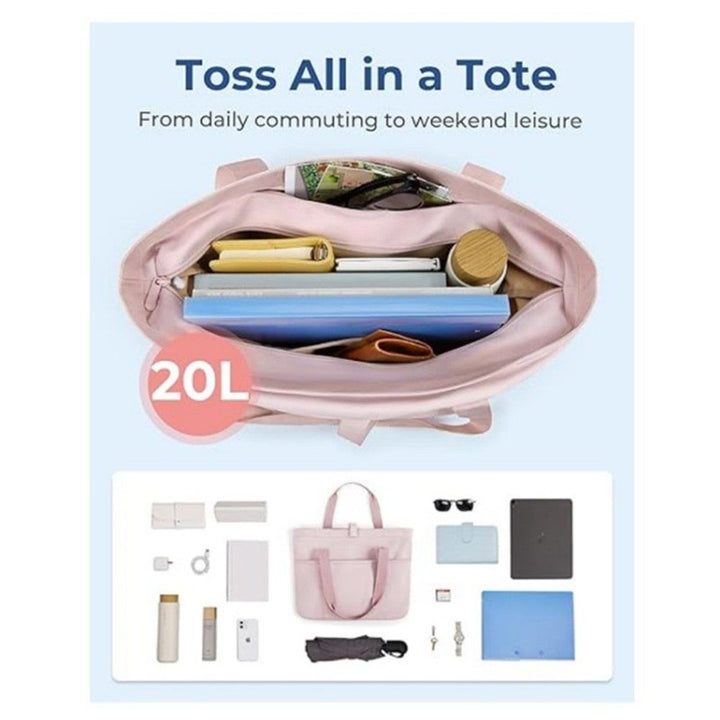 Translation missing: en.Tote Bag for Women, Foldable Tote Bag With Zipper Travel Large Shoulder Bag Handbag for Work (lotus root color)