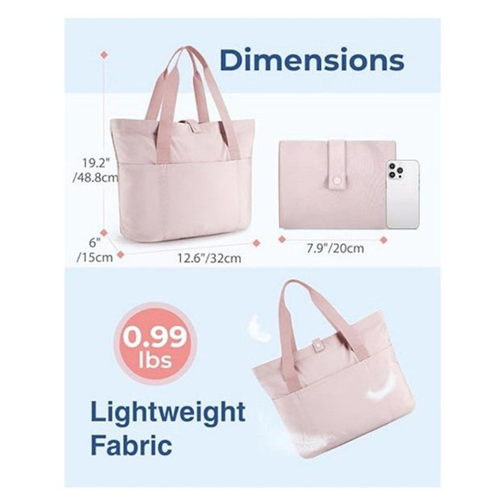 Translation missing: en.Tote Bag for Women, Foldable Tote Bag With Zipper Travel Large Shoulder Bag Handbag for Work (lotus root color)
