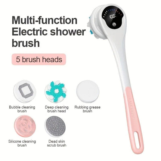 Translation missing: en.Multi-Function Electric Body Brush: 360° Rotation, Auto-Cleaning, 5 Brush Heads, 3-Speed Adjustment, Wet &amp; Dry Use for Home Spa Experience.pink