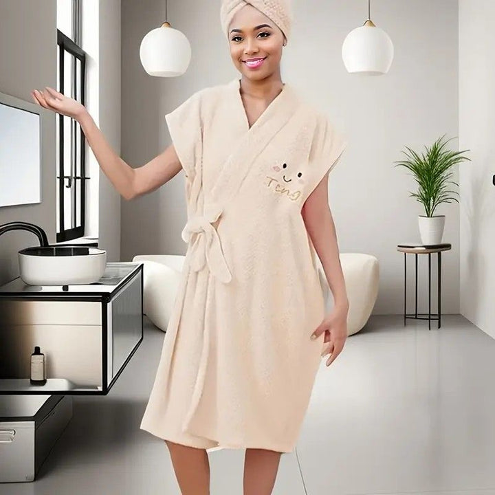 Translation missing: en.Women's Coral Fleece Pineapple Grid Two-Piece Set | Cloud-Like Touch Adjustable Bath Robe + Hair Towel, Adjustable Tie Belt, Suitable for Daily Home Use(Qingxin powder)