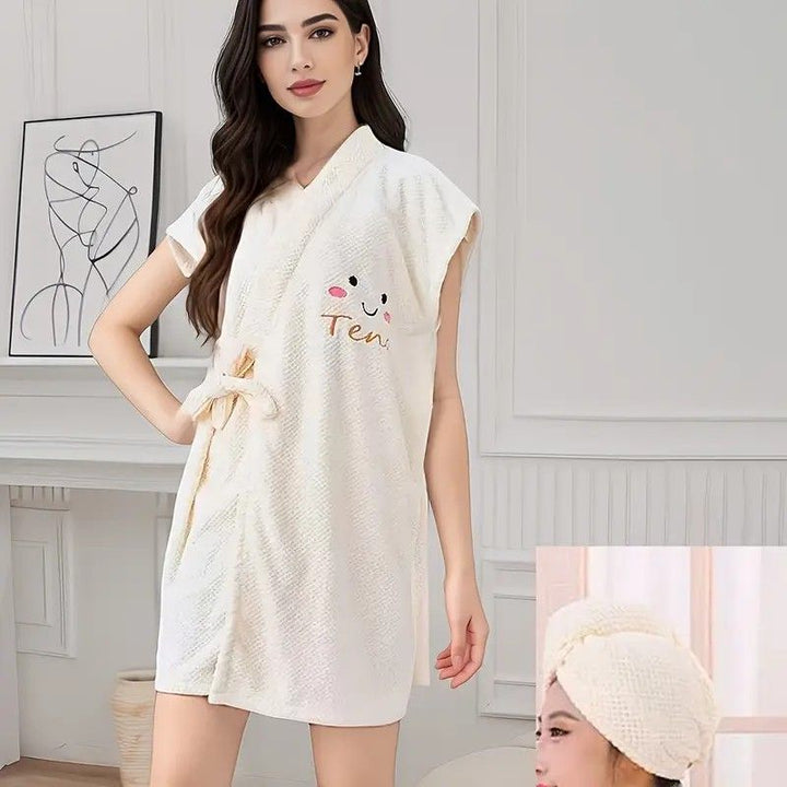 Translation missing: en.Women's Coral Fleece Pineapple Grid Two-Piece Set | Cloud-Like Touch Adjustable Bath Robe + Hair Towel, Adjustable Tie Belt, Suitable for Daily Home Use(Red bean paste purple)