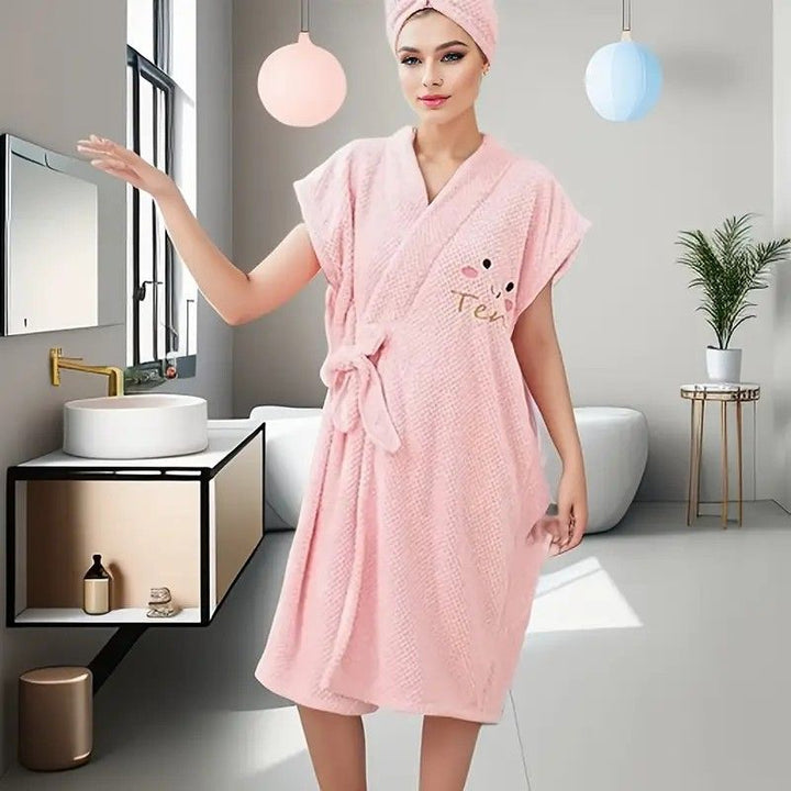 Translation missing: en.Women's Coral Fleece Pineapple Grid Two-Piece Set | Cloud-Like Touch Adjustable Bath Robe + Hair Towel, Adjustable Tie Belt, Suitable for Daily Home Use(Red bean paste purple)