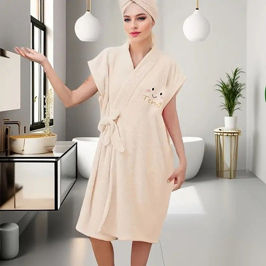 Translation missing: en.Women's Coral Fleece Pineapple Grid Two-Piece Set | Cloud-Like Touch Adjustable Bath Robe + Hair Towel, Adjustable Tie Belt, Suitable for Daily Home Use(Haze blue)