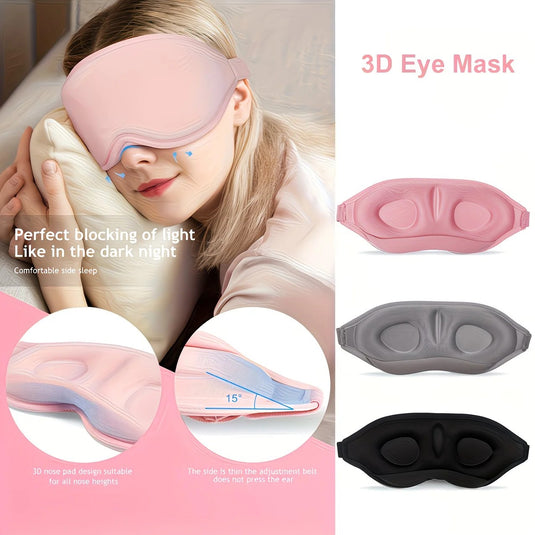 Translation missing: en.3PCS 3D Sleep Mask with Nose Rest, Designed for Side Sleepers, Total Blackout 3D Sleep Mask, Unisex, Night Eye Cover, Soft &amp; Breathable Eye Mask, Zero-Pressure Relaxing Sleep Mask for Night Use (Black)