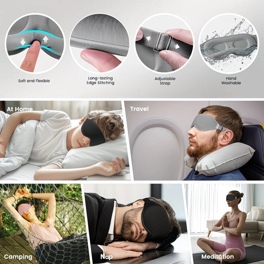 Translation missing: en.3PCS 3D Sleep Mask with Nose Rest, Designed for Side Sleepers, Total Blackout 3D Sleep Mask, Unisex, Night Eye Cover, Soft &amp; Breathable Eye Mask, Zero-Pressure Relaxing Sleep Mask for Night Use (Black)