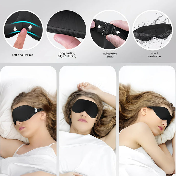 Translation missing: en.3PCS 3D Sleep Mask with Nose Rest, Designed for Side Sleepers, Total Blackout 3D Sleep Mask, Unisex, Night Eye Cover, Soft &amp; Breathable Eye Mask, Zero-Pressure Relaxing Sleep Mask for Night Use (Black)
