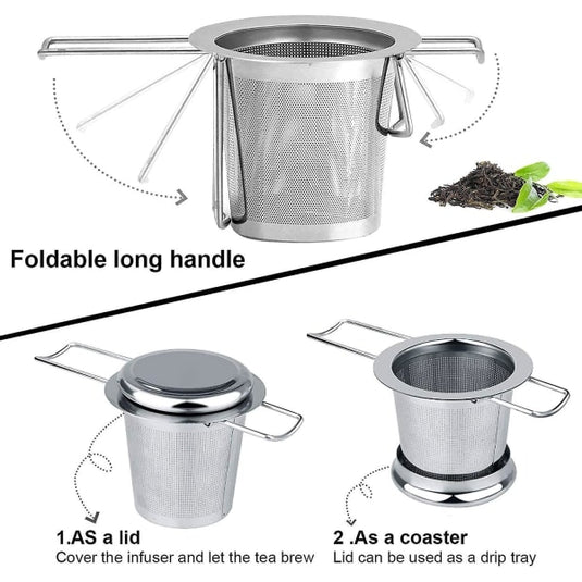 Translation missing: en.Tea filter, stainless steel tea strainer, tea strainer, tea infuser Tea strainer with lock, tea filter with fine holes, foldable handle design Suitable for